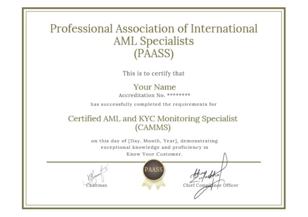 Certified AML and KYC Monitoring Specialist (CAMMS)